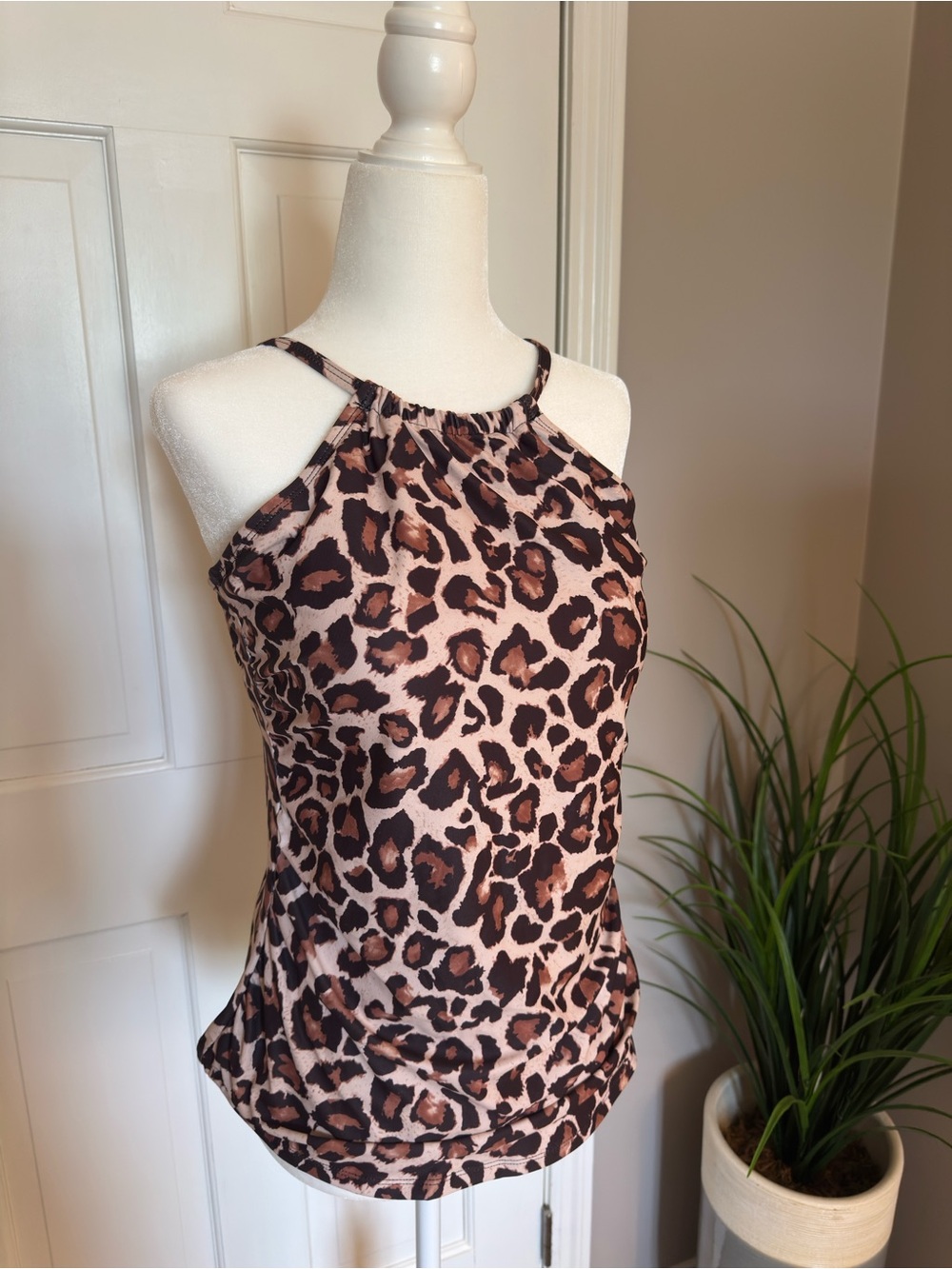 Leopard Print Halter Tankini Top - Picture 6 of 10